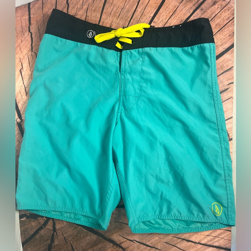 Volcom‎ Teal Board Shorts with Neon Yellow Drawstring
